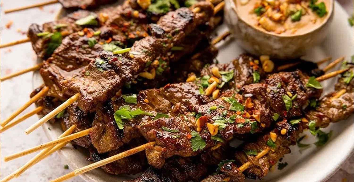 Grilled Meat Skewers with Satay Sauce (Moo Satay)